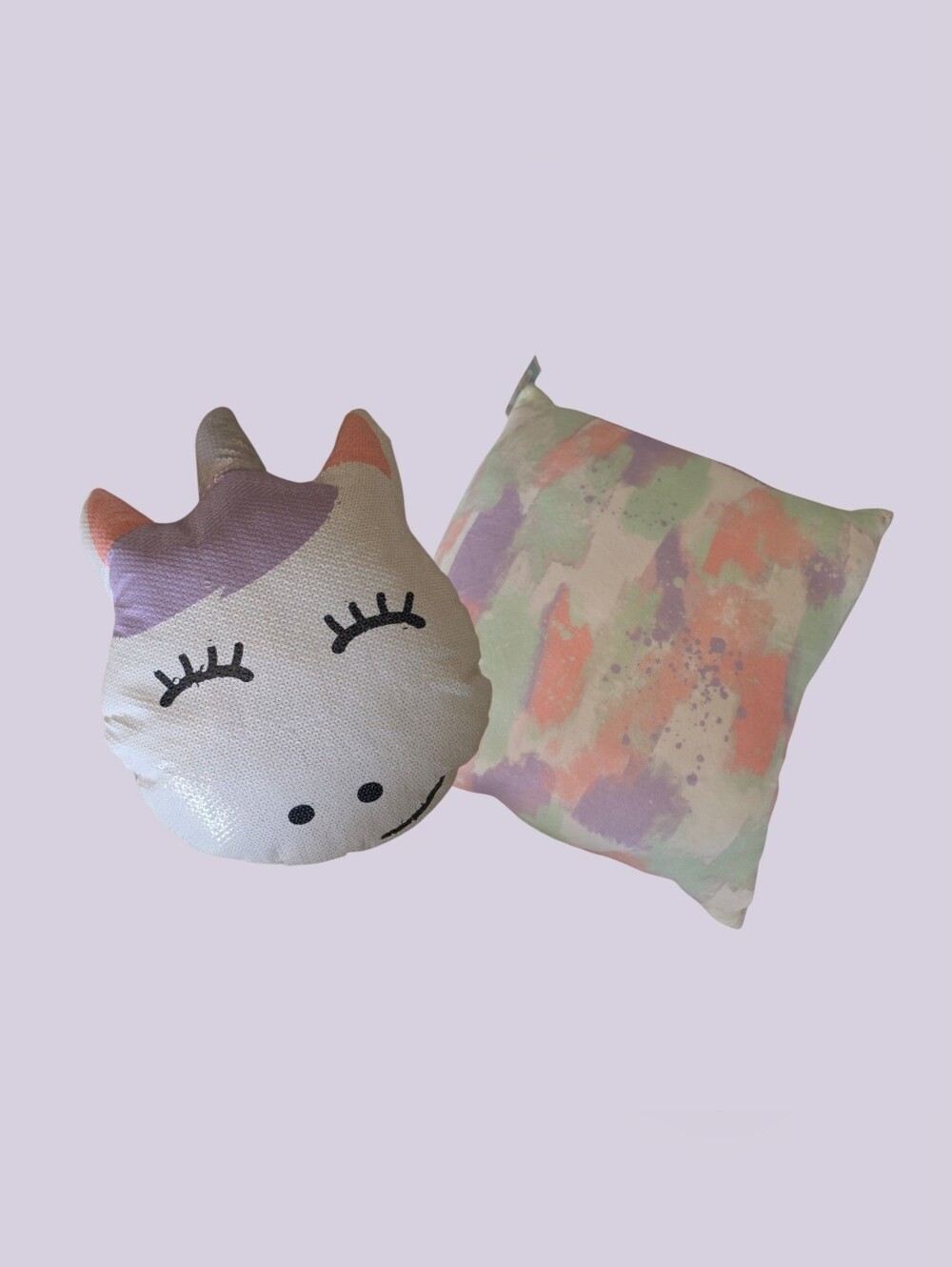 NWT Sequin Unicorn Pillow & Purple Colorful Watercolor Size 15 Inches X 15 Inch